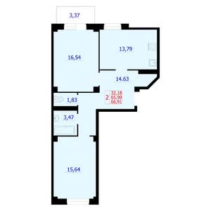 2-к квартира, строящийся дом, 67м2, 9/9 этаж