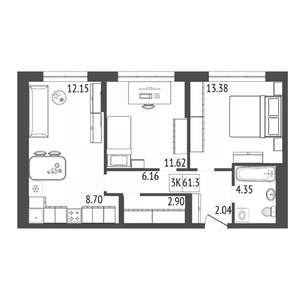 3-к квартира, вторичка, 61м2, 4/17 этаж