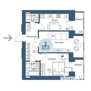 2-к квартира, вторичка, 64м2, 5/17 этаж