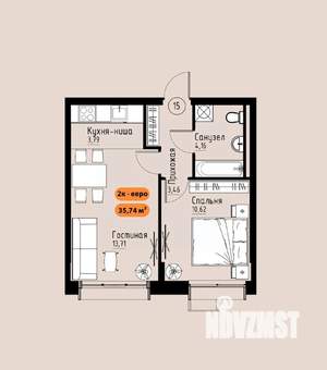 2-к квартира, вторичка, 36м2, 5/17 этаж