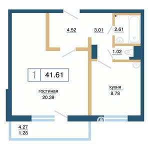 1-к квартира, вторичка, 42м2, 4/17 этаж