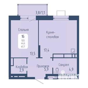 1-к квартира, вторичка, 46м2, 11/15 этаж