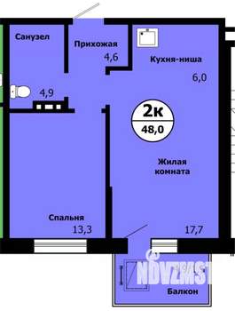 2-к квартира, сданный дом, 47м2, 6/19 этаж