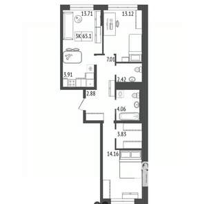 3-к квартира, вторичка, 65м2, 5/17 этаж