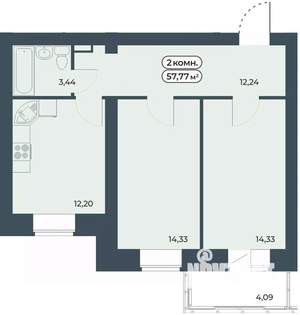 2-к квартира, строящийся дом, 58м2, 3/9 этаж