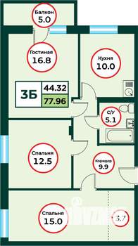 3-к квартира, вторичка, 78м2, 4/8 этаж