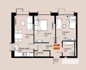 3-к квартира, вторичка, 53м2, 13/17 этаж