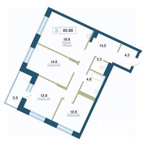 3-к квартира, вторичка, 86м2, 4/24 этаж