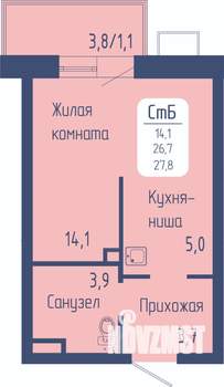 Студия квартира, строящийся дом, 28м2, 2/15 этаж