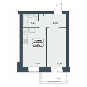 1-к квартира, строящийся дом, 40м2, 8/9 этаж