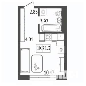 1-к квартира, строящийся дом, 21м2, 6/17 этаж