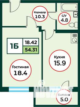 1-к квартира, вторичка, 54м2, 4/8 этаж