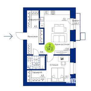 2-к квартира, вторичка, 59м2, 11/17 этаж