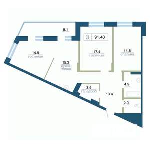 3-к квартира, вторичка, 91м2, 4/24 этаж