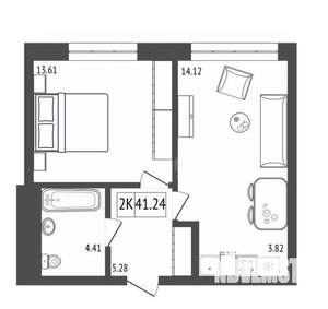 2-к квартира, вторичка, 41м2, 6/17 этаж