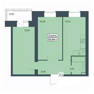 2-к квартира, строящийся дом, 56м2, 4/9 этаж