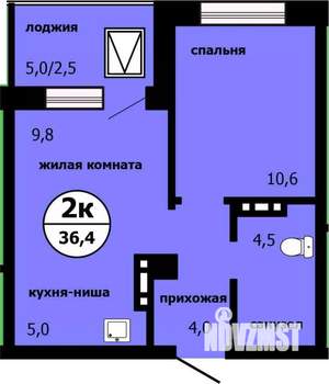 2-к квартира, строящийся дом, 36м2, 18/19 этаж
