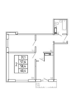 2-к квартира, вторичка, 58м2, 6/17 этаж