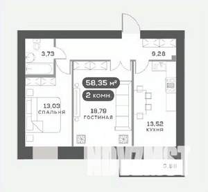 2-к квартира, вторичка, 58м2, 13/15 этаж