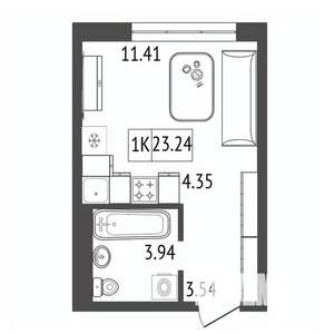 1-к квартира, строящийся дом, 23м2, 15/17 этаж