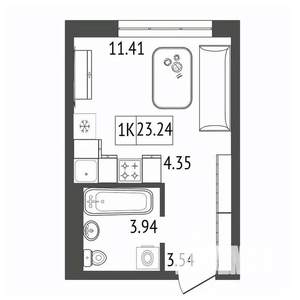1-к квартира, строящийся дом, 23м2, 6/17 этаж