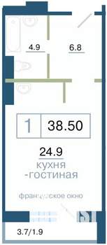 1-к квартира, вторичка, 39м2, 7/17 этаж