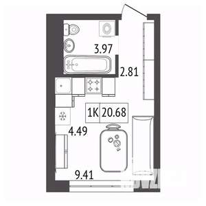 1-к квартира, вторичка, 21м2, 3/17 этаж