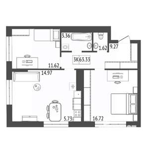3-к квартира, вторичка, 63м2, 9/17 этаж