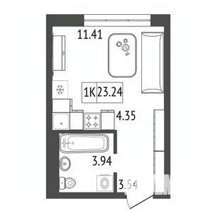 1-к квартира, строящийся дом, 23м2, 12/17 этаж