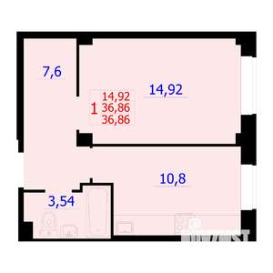 1-к квартира, вторичка, 37м2, 1/9 этаж