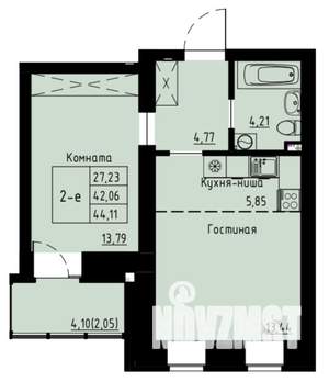 2-к квартира, строящийся дом, 44м2, 2/8 этаж