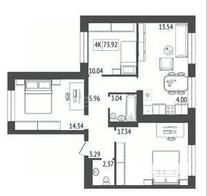 4-к квартира, вторичка, 74м2, 10/17 этаж