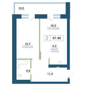 2-к квартира, строящийся дом, 57м2, 11/24 этаж