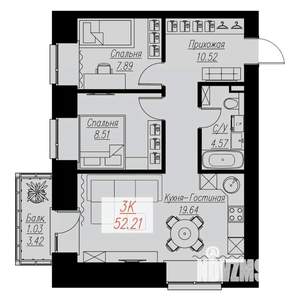 2-к квартира, строящийся дом, 52м2, 11/17 этаж