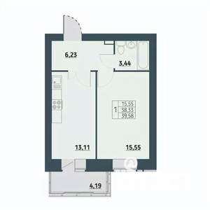 1-к квартира, строящийся дом, 39м2, 8/9 этаж