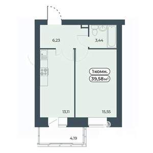 1-к квартира, строящийся дом, 40м2, 4/9 этаж
