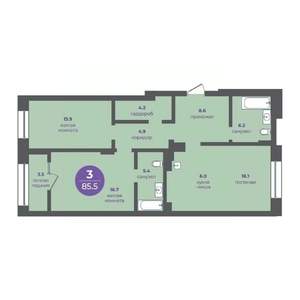 3-к квартира, вторичка, 86м2, 2/24 этаж
