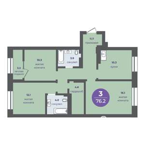 3-к квартира, вторичка, 73м2, 7/25 этаж