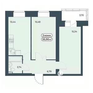 2-к квартира, строящийся дом, 56м2, 8/9 этаж