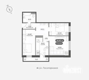 3-к квартира, вторичка, 77м2, 12/17 этаж