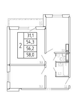 2-к квартира, вторичка, 56м2, 14/17 этаж