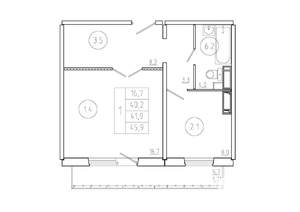 1-к квартира, вторичка, 42м2, 1/17 этаж