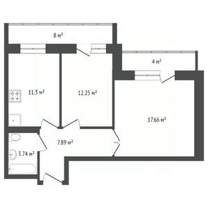 2-к квартира, вторичка, 54м2, 20/25 этаж