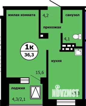 1-к квартира, строящийся дом, 36м2, 13/19 этаж