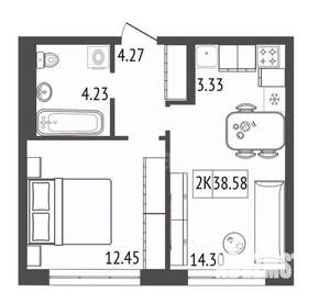 2-к квартира, строящийся дом, 39м2, 5/17 этаж
