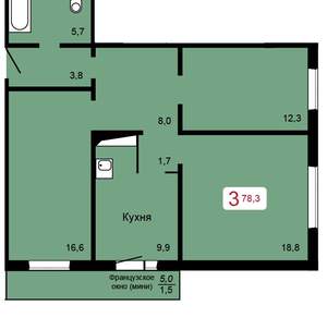 3-к квартира, вторичка, 78м2, 7/17 этаж
