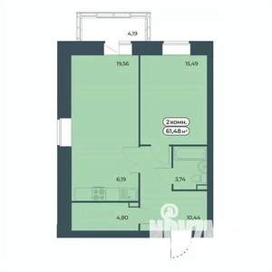 2-к квартира, строящийся дом, 61м2, 2/9 этаж