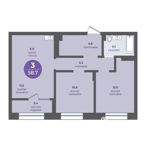 3-к квартира, вторичка, 55м2, 4/15 этаж