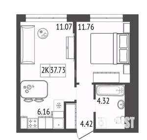 2-к квартира, вторичка, 38м2, 12/17 этаж