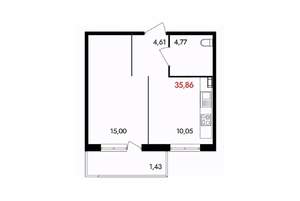 1-к квартира, вторичка, 36м2, 13/18 этаж